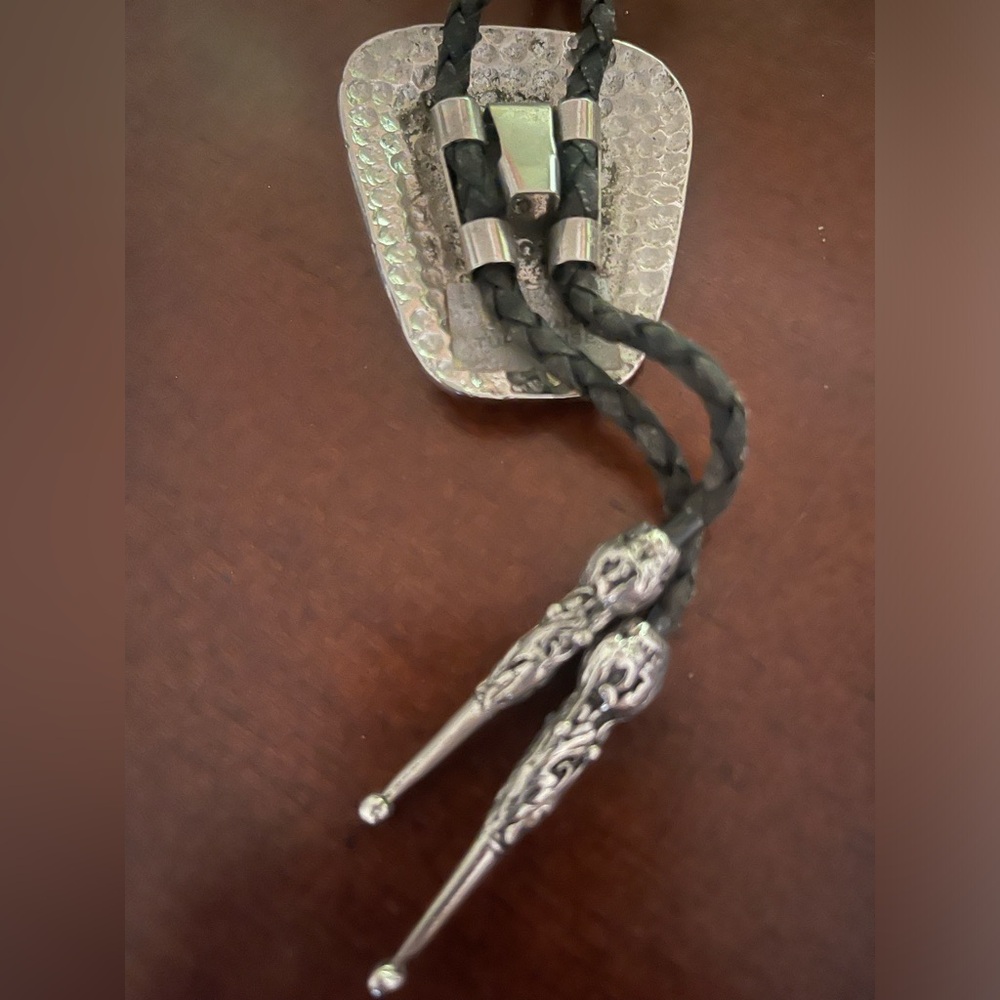 Silver and Turquoise Bolo Tie with Eagle Design - Picture 3 of 6